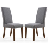 Linen Fabric Dining Chairs in Set Of 2 With Stud Details And Walnut Legs - Randall