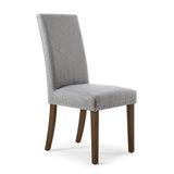 Linen Fabric Dining Chairs in Set Of 2 With Stud Details And Walnut Legs - Randall