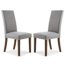 Linen Fabric Dining Chairs in Set Of 2 With Stud Details And Walnut Legs - Randall