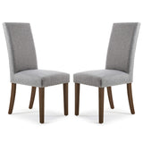 Linen Fabric Dining Chairs in Set Of 2 With Stud Details And Walnut Legs - Randall