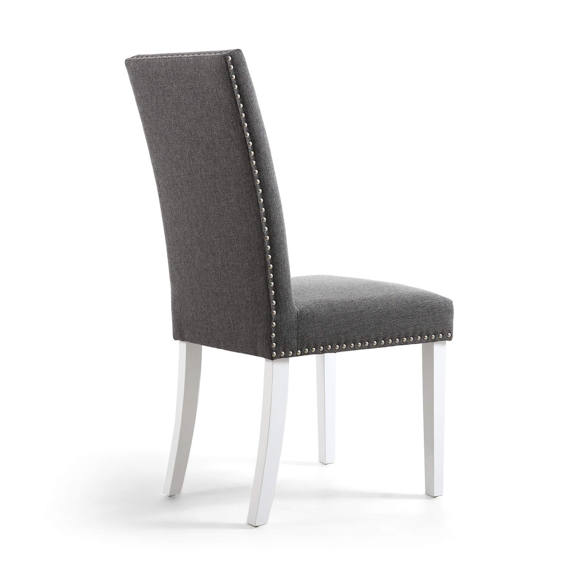 Linen Fabric Dining Chairs in Set Of 2 With Stud Details And White Legs - Randall