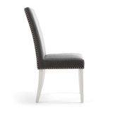 Linen Fabric Dining Chairs in Set Of 2 With Stud Details And White Legs - Randall