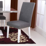 Linen Fabric Dining Chairs in Set Of 2 With Stud Details And White Legs - Randall