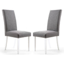 Linen Fabric Dining Chairs in Set Of 2 With Stud Details And White Legs - Randall