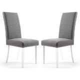 Linen Fabric Dining Chairs in Set Of 2 With Stud Details And White Legs - Randall