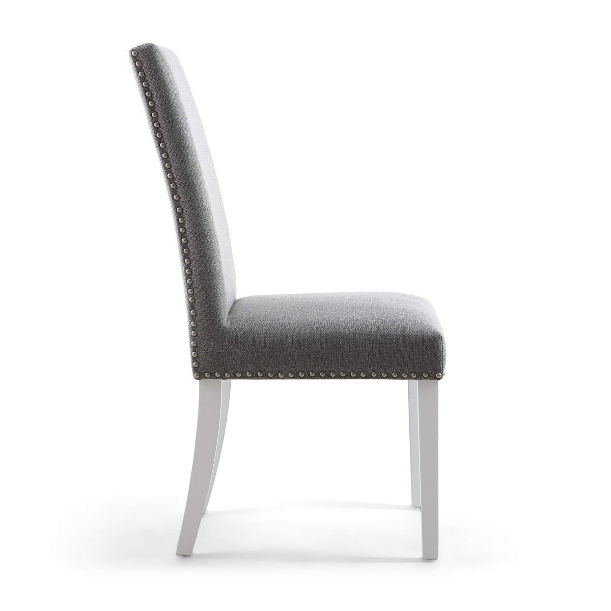 Linen Fabric Dining Chairs in Set Of 2 With Stud Details And White Legs - Randall