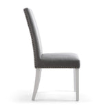 Linen Fabric Dining Chairs in Set Of 2 With Stud Details And White Legs - Randall