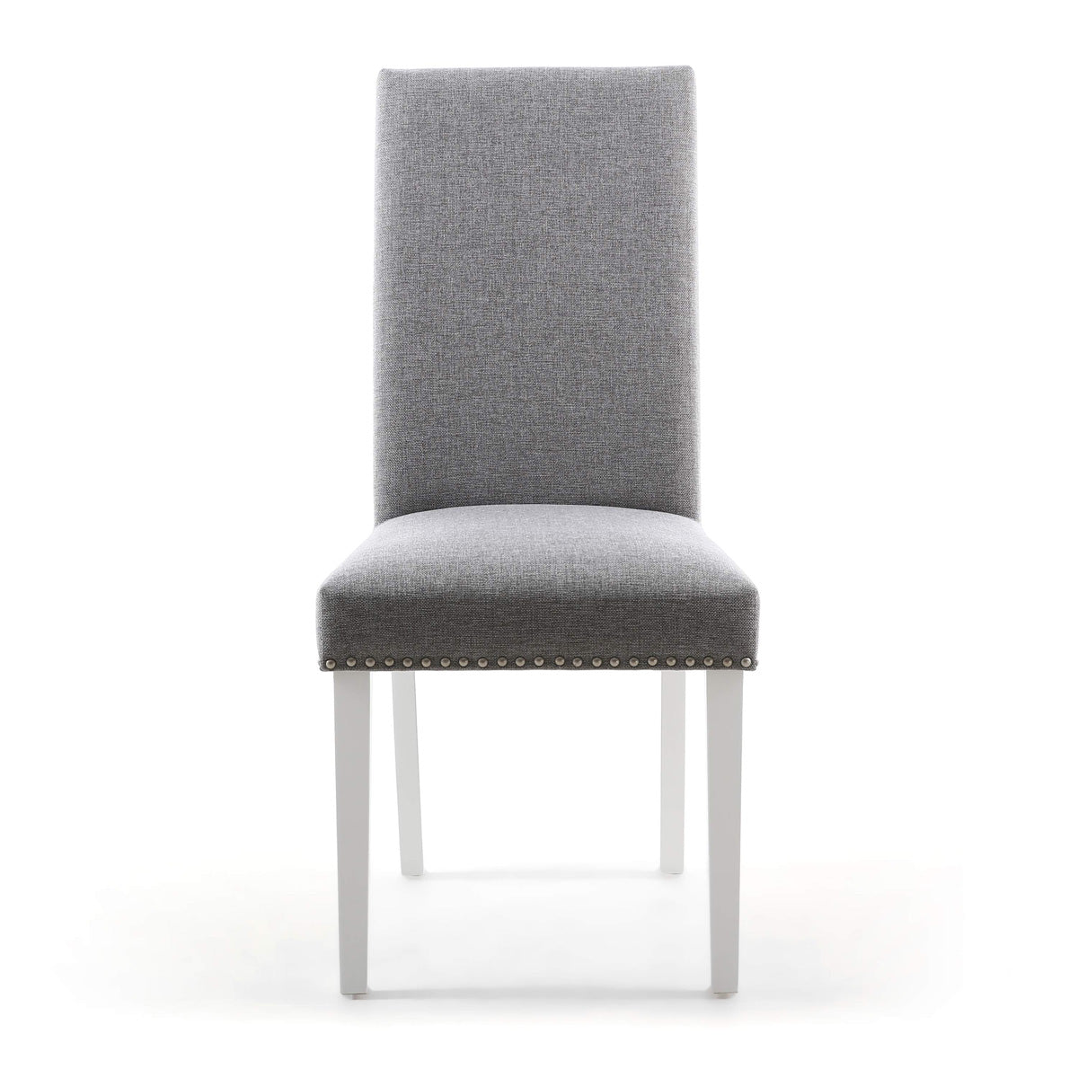 Linen Fabric Dining Chairs in Set Of 2 With Stud Details And White Legs - Randall