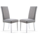 Linen Fabric Dining Chairs in Set Of 2 With Stud Details And White Legs - Randall