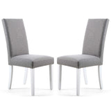 Linen Fabric Dining Chairs in Set Of 2 With Stud Details And White Legs - Randall