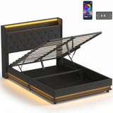Linen Fabric Double Bed 142cm Wide With LED Lights - Velmora