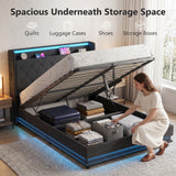 Linen Fabric Double Bed 142cm Wide With LED Lights - Velmora
