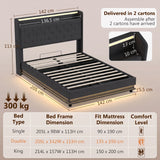 Linen Fabric Double Bed 142cm Wide With LED Lights - Velmora