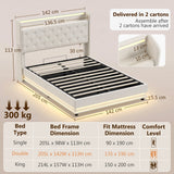 Linen Fabric Double Bed 142cm Wide With LED Lights - Velmora