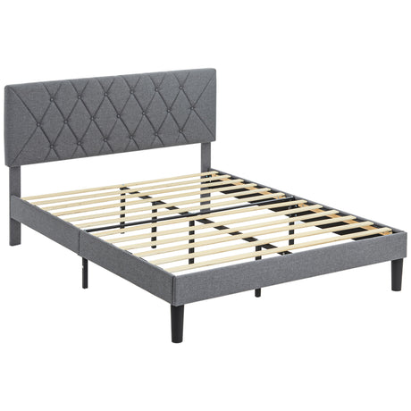 Linen Fabric Double Bed 145cm Wide - Velmora