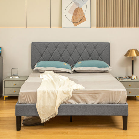 Linen Fabric Double Bed 145cm Wide - Velmora
