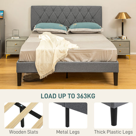 Linen Fabric Double Bed 145cm Wide - Velmora