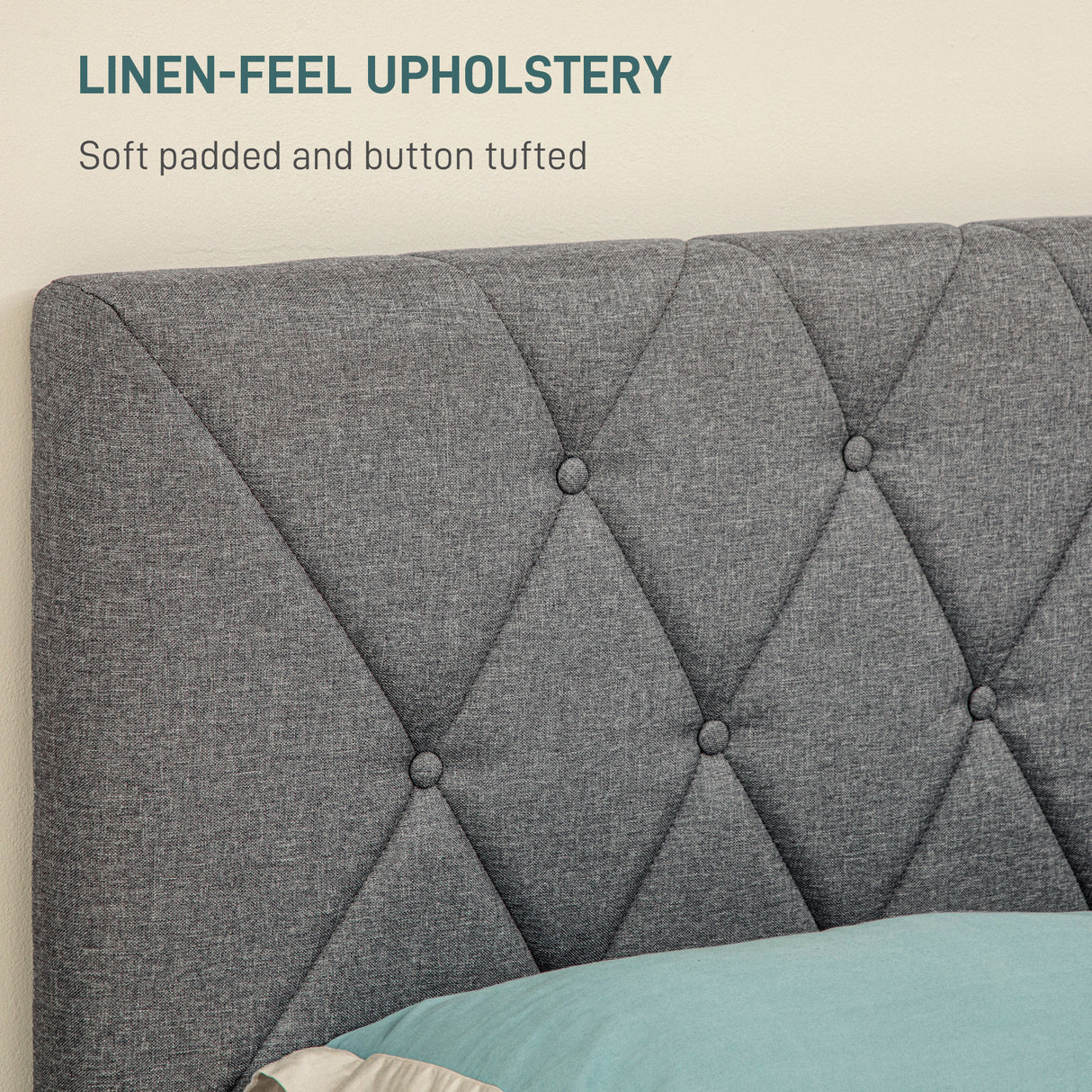 Linen Fabric Double Bed 145cm Wide - Velmora