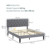 Linen Fabric Double Bed 145cm Wide - Velmora