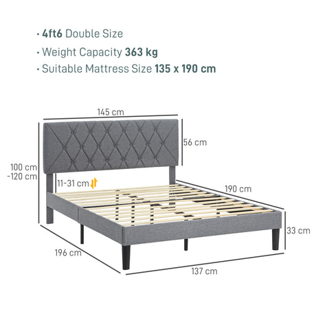 Linen Fabric Double Bed 145cm Wide - Velmora
