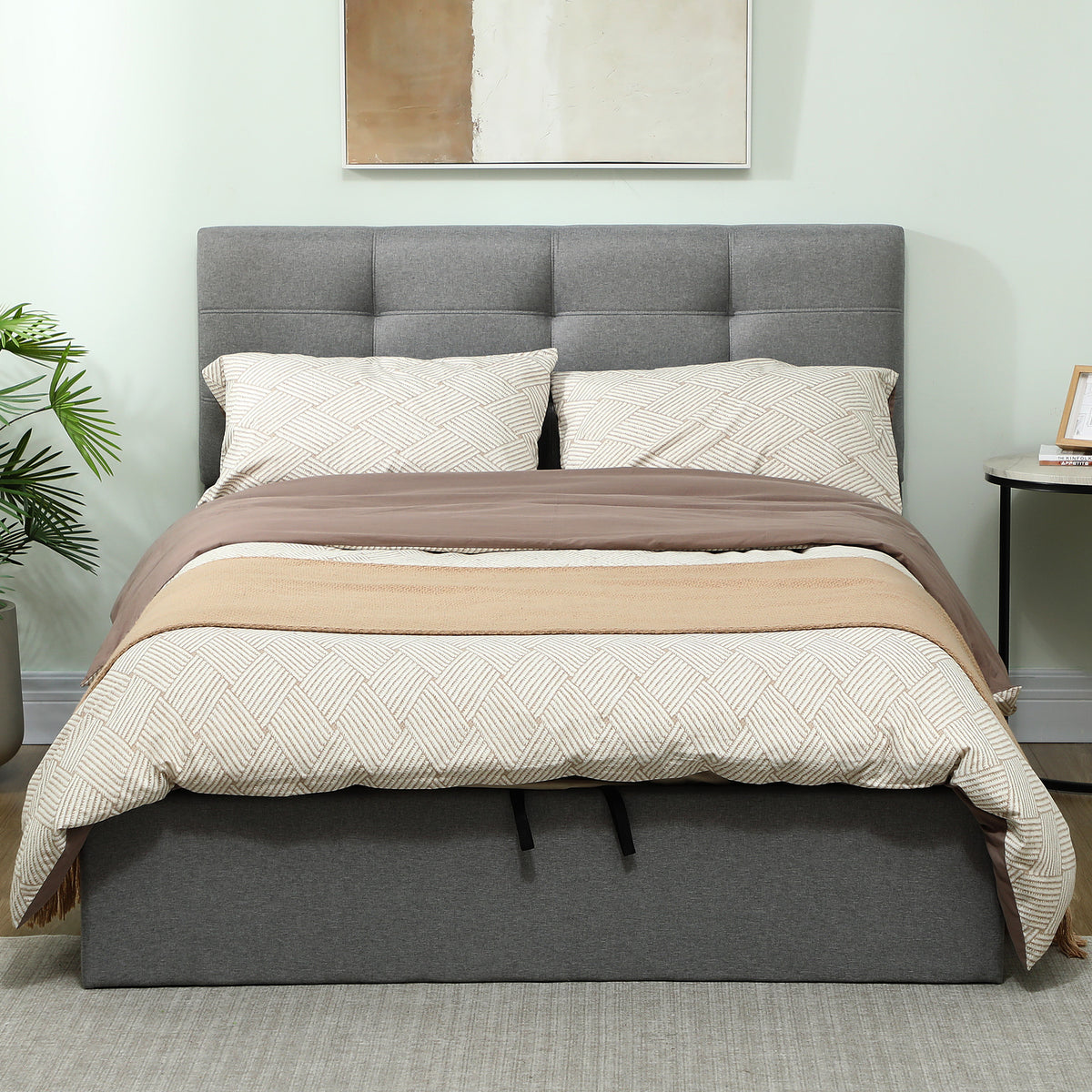 Linen Fabric Double Ottoman Storage Bed 141cm Wide - Velmora