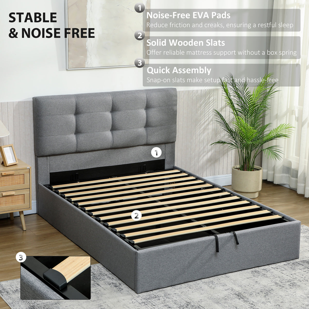 Linen Fabric Double Ottoman Storage Bed 141cm Wide - Velmora