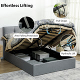 Linen Fabric Double Ottoman Storage Bed 141cm Wide - Velmora