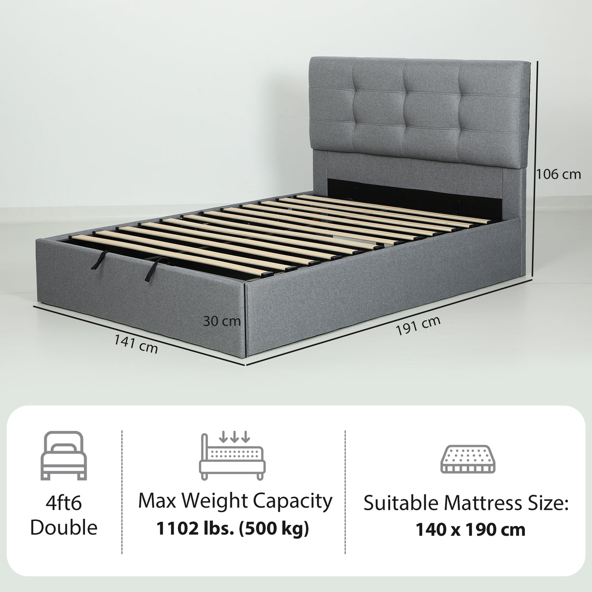 Linen Fabric Double Ottoman Storage Bed 141cm Wide - Velmora