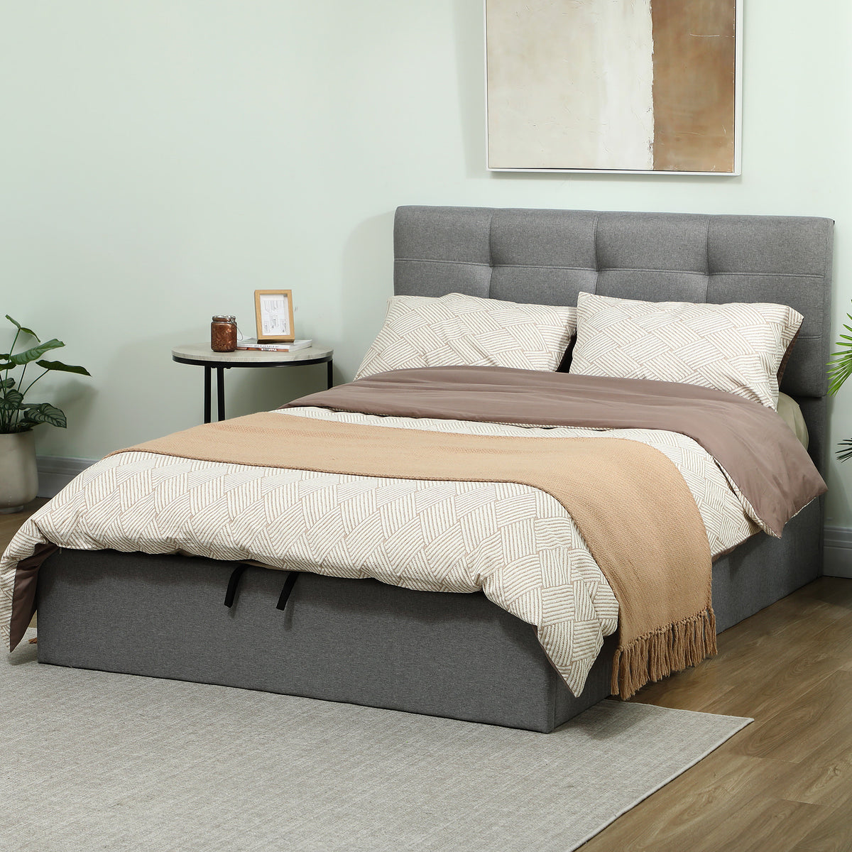 Linen Fabric Double Ottoman Storage Bed 141cm Wide - Velmora