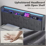 Linen Fabric Double Ottoman Storage Bed 142cm Wide With LED Lights - Velmora