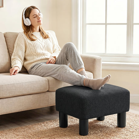 Linen Fabric Footstool 40cm Wide With Plastic Legs - Velmora