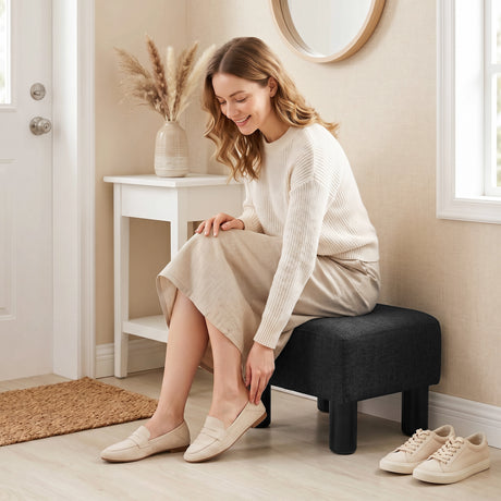 Linen Fabric Footstool 40cm Wide With Plastic Legs - Velmora