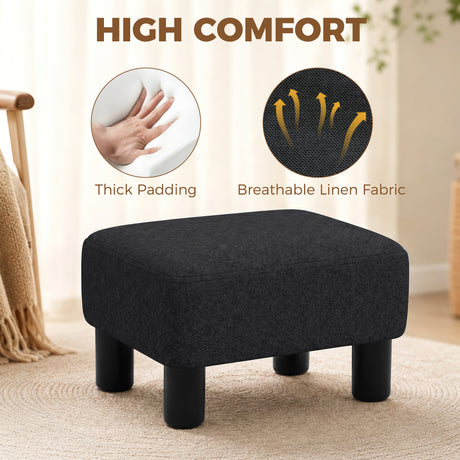 Linen Fabric Footstool 40cm Wide With Plastic Legs - Velmora