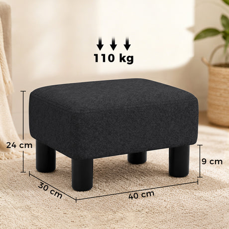 Linen Fabric Footstool 40cm Wide With Plastic Legs - Velmora