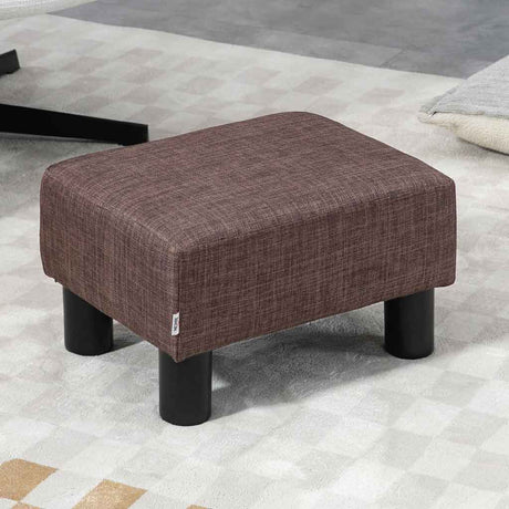 Linen Fabric Footstool 40cm Wide With Plastic Legs - Velmora