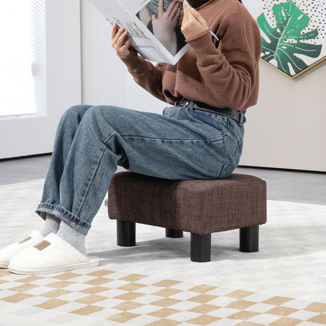 Linen Fabric Footstool 40cm Wide With Plastic Legs - Velmora