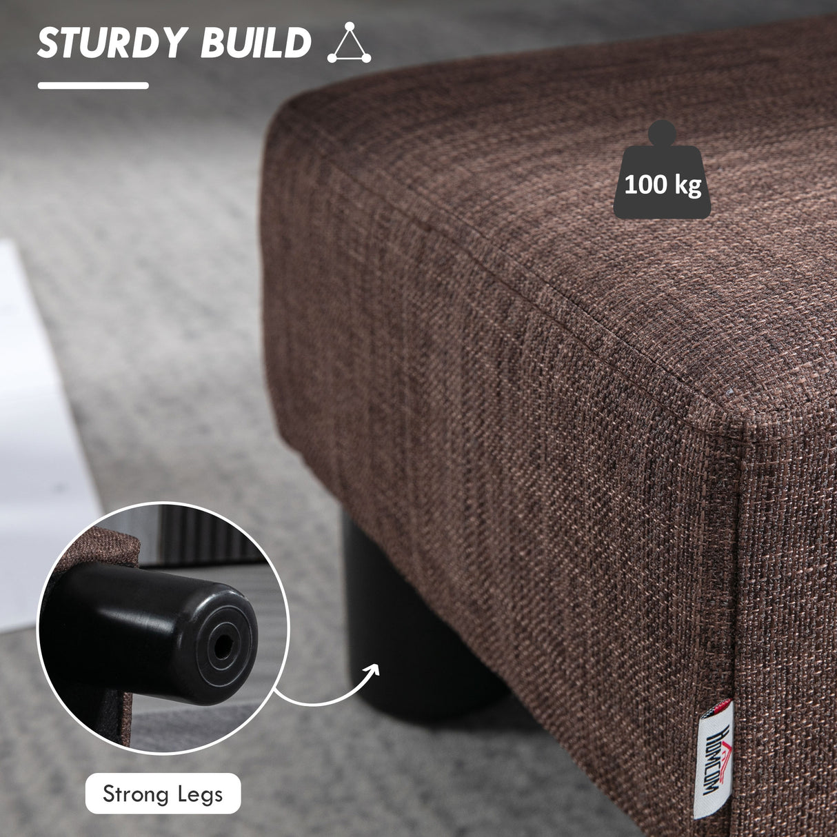 Linen Fabric Footstool 40cm Wide With Plastic Legs - Velmora