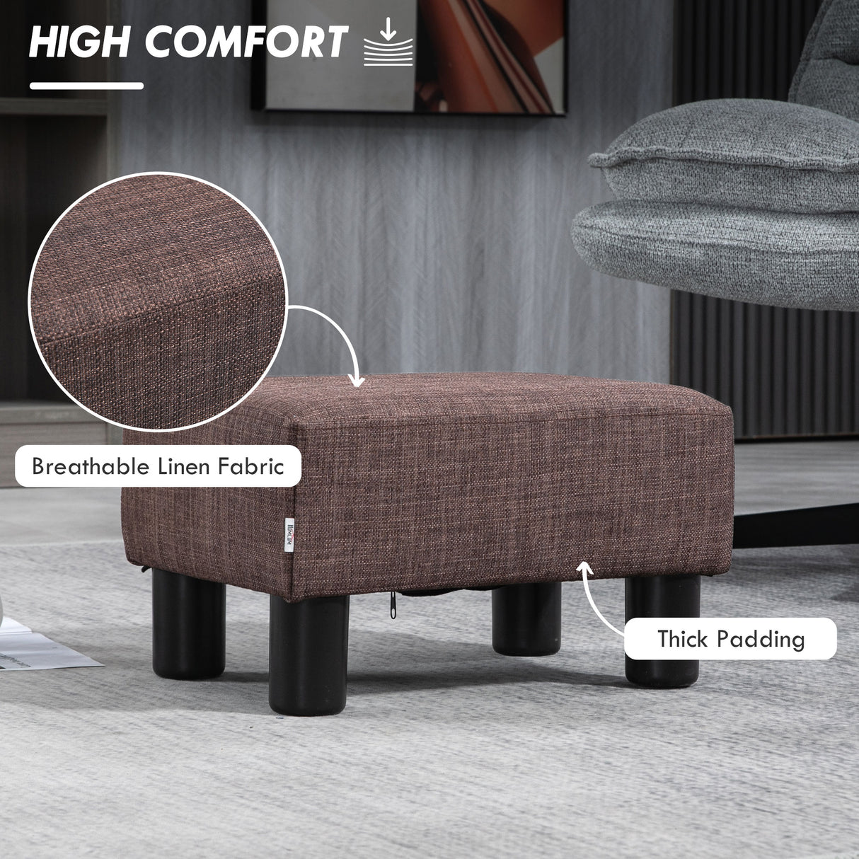 Linen Fabric Footstool 40cm Wide With Plastic Legs - Velmora