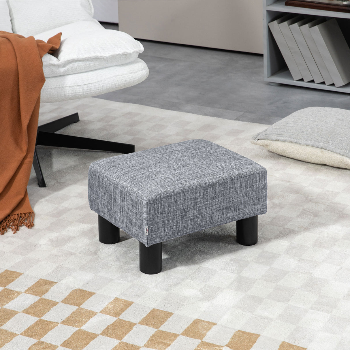 Linen Fabric Footstool 40cm Wide With Plastic Legs - Velmora