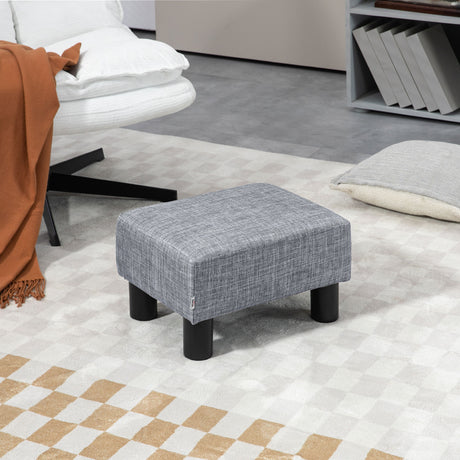 Linen Fabric Footstool 40cm Wide With Plastic Legs - Velmora