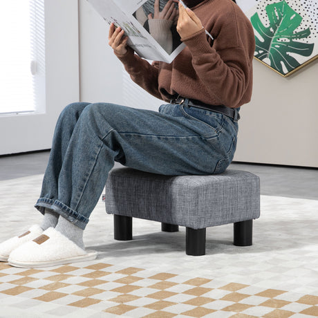 Linen Fabric Footstool 40cm Wide With Plastic Legs - Velmora