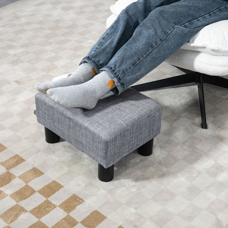 Linen Fabric Footstool 40cm Wide With Plastic Legs - Velmora