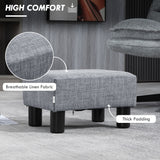 Linen Fabric Footstool 40cm Wide With Plastic Legs - Velmora