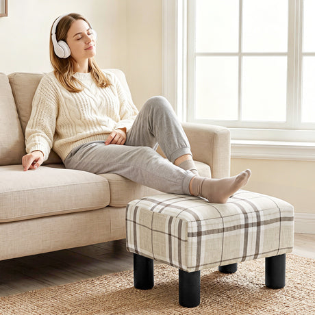 Linen Fabric Footstool 40cm Wide With Plastic Legs - Velmora