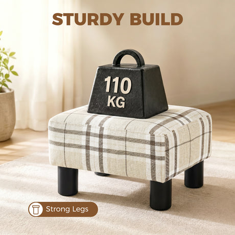 Linen Fabric Footstool 40cm Wide With Plastic Legs - Velmora