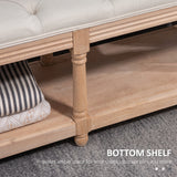 Linen Fabric Hallway Seating Bench 115cm Wide With Wooden Frame And Storage Shelf - Velmora