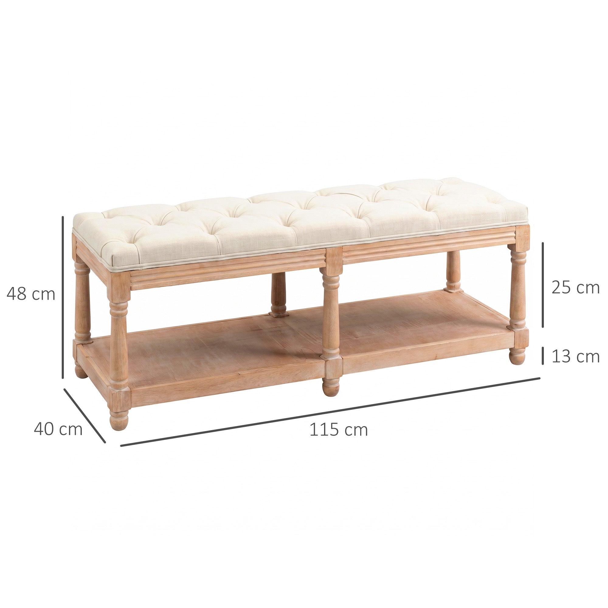 Linen Fabric Hallway Seating Bench 115cm Wide With Wooden Frame And Storage Shelf - Velmora