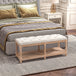 Linen Fabric Hallway Seating Bench 115cm Wide With Wooden Frame And Storage Shelf - Velmora