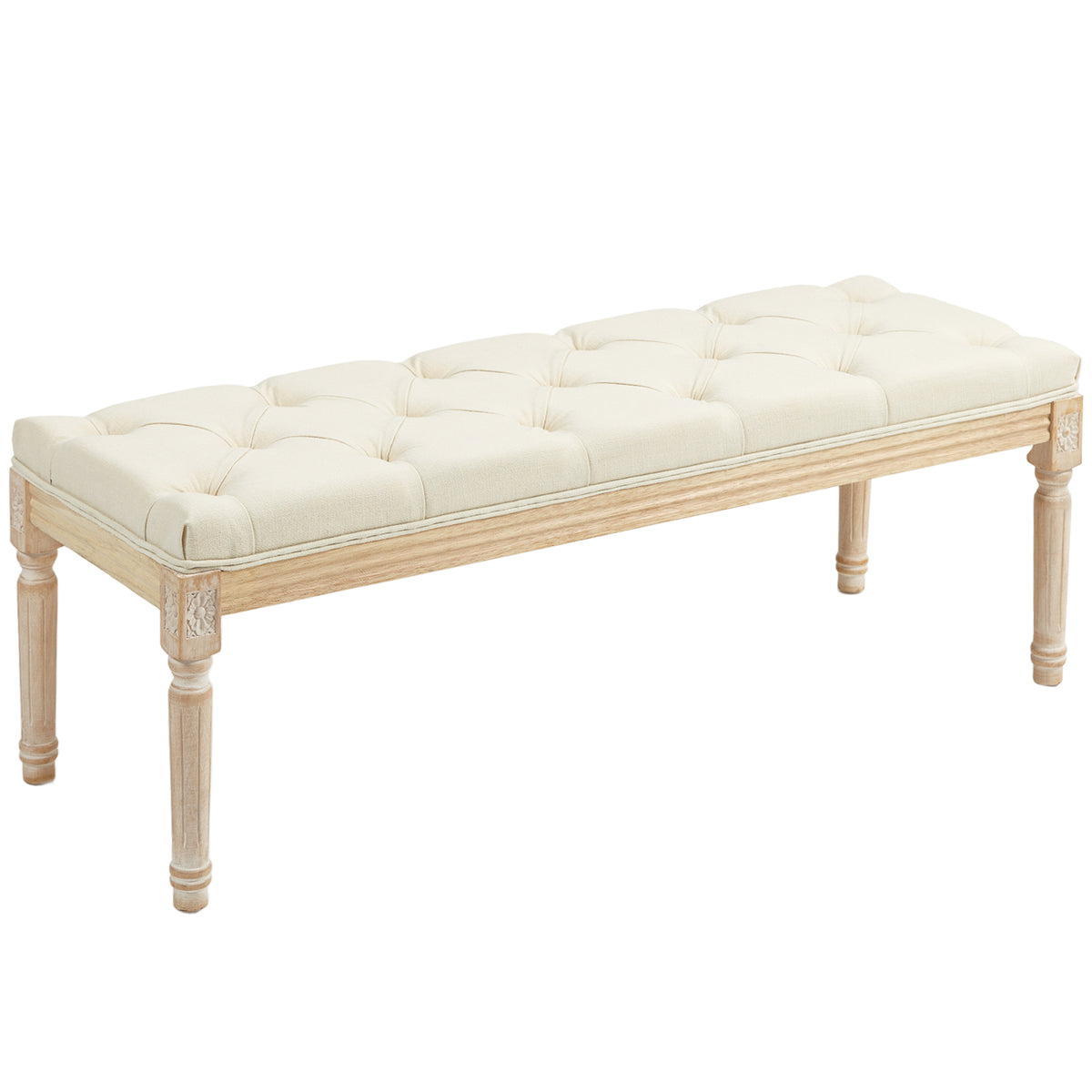 Linen Fabric Hallway Seating Bench 115cm Wide With Wooden Frame - Velmora