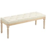 Linen Fabric Hallway Seating Bench 115cm Wide With Wooden Frame - Velmora